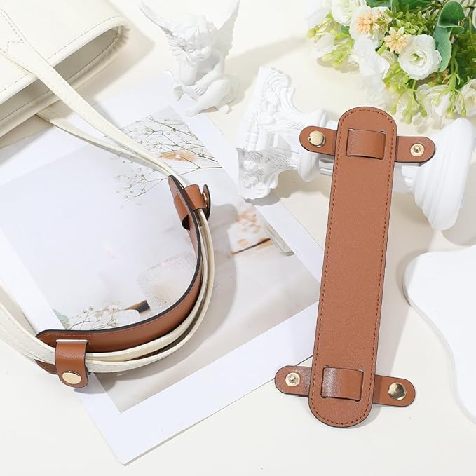 2Pcs Leather Strap Pad PU Leather Bag Shoulder Strap Cushion Pads Replacement Pressure Relief Detachable Handle Wrap Covers for Tote Bags Handbag Purse Repair Camera Brown 9x3.9 Inch
