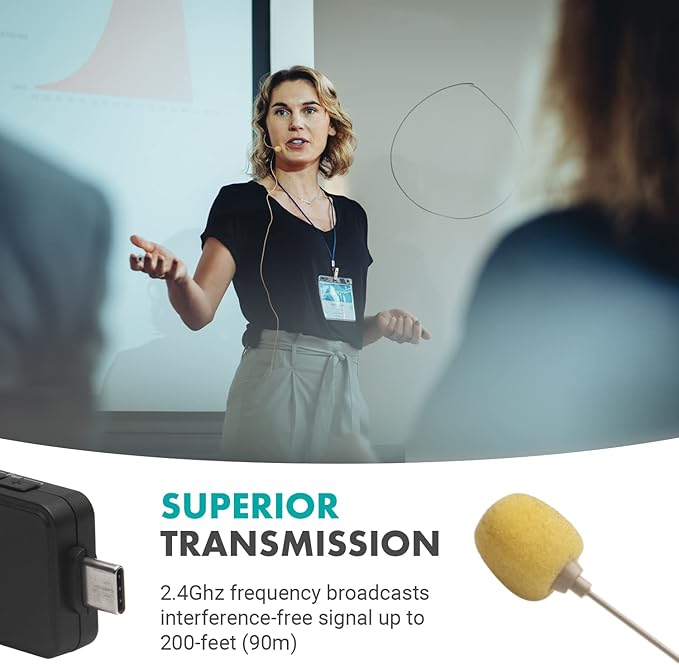 Movo WMX-1-UH USB-C Wireless Headset Microphone - USB Wireless Headset Microphone for Computers, Smartphones, and Tablets