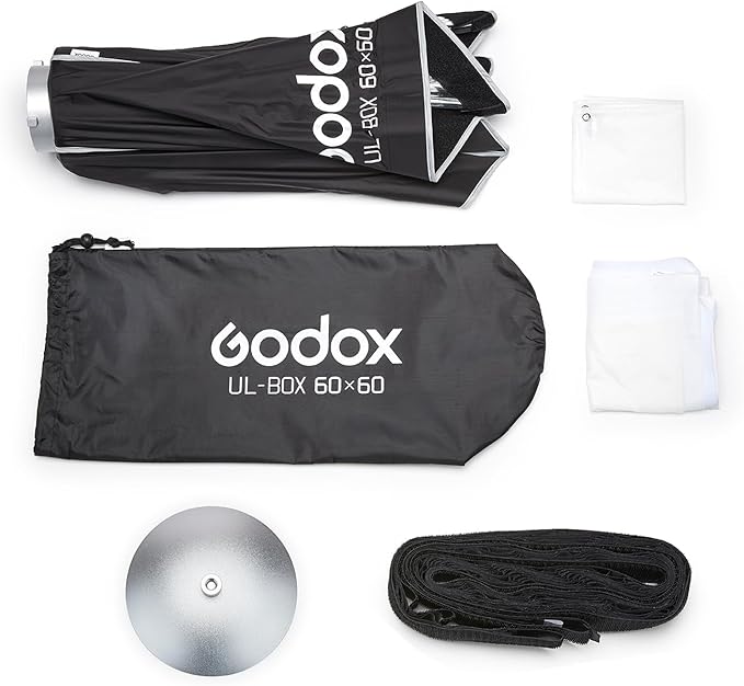 Godox 24”x24” Square Softbox with Bowens Mount, UL-BOX-60 24”/60cm Folding Quick Release Softbox Foldable Soft Box with Grid, Diffuser for Godox SMALLRIG/Neewer/Aputure