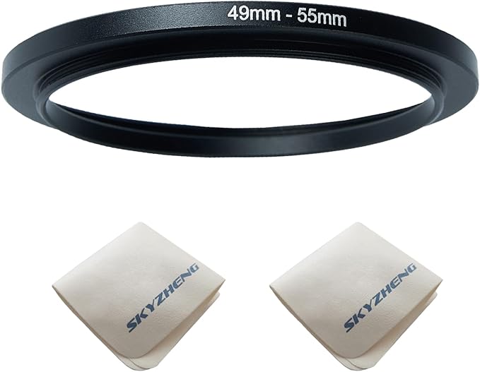 49mm Lens to 55mm Camera Lens Adapter 49mm to 55mm Step Up Ring Adapter Ring for All Brands of UV ND CPL, with Premium Lens Wiping Cloth 2 Pack (49mm-55mm)