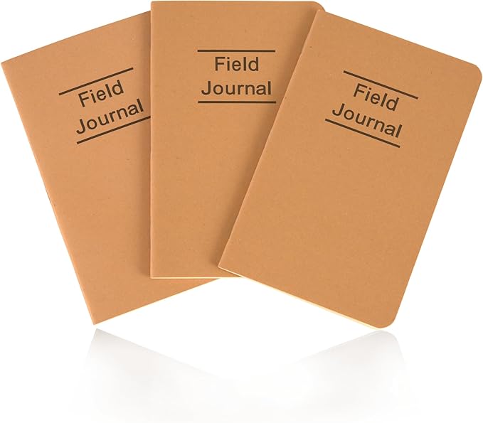 GSM Brands Field Journal - 3 Pack | Durable Pocket Notebook for Notes | 48-Page (24 Sheet) Kraft Book