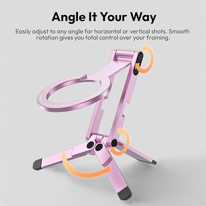 ULANZI MA60 Magnetic Phone Tripod Stand for iPhone - Aluminium Smartphone Mini Tripod Pocket Cell Phone Stand Strong Magnet Quick Mount Compatible with iPhone 16 15 14 13 14 Series, Pink