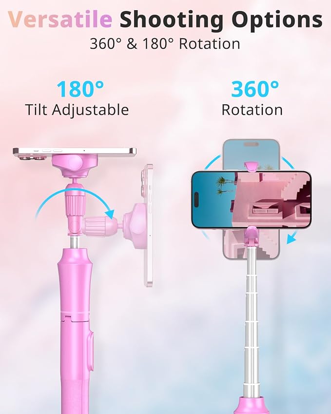 UBeesize 62'' Magnetic Selfie Stick Phone Tripod with Wireless Remote, Extendable Cell Phone Tripod Stand, Compatible with MagSafe, Cellphone Tripod for iPhone 17 16 15 14 13 12 Android Phones Pink