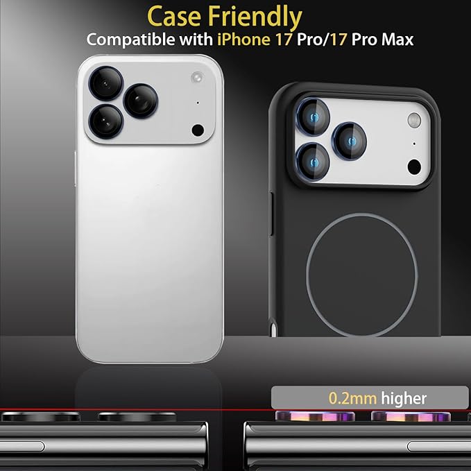 Camera Lens Protector for iPhone 17 Pro/17 Pro Max, Aluminum Alloy Tempered Glass Lens Protector with Installation Frame Fits for iPhone 17 Pro/17 Pro Max (Dark Blue)