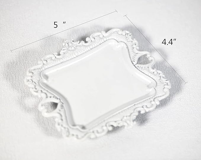 Funly mee Antique Trinket Dish Vintage Jewelry Tray, Ring Holder (White, S)