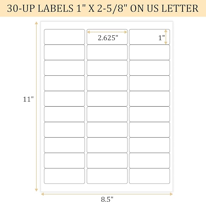 FungLam 1" x 2-5/8" Shipping Address Labels 900 Label Stickers Paper for Laser/Inkjet Printer 30 per Page Printable Mailing Labels (30 Sheets, 900 Labels)