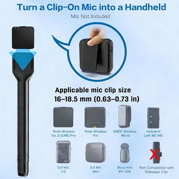 ZealSound Handheld Interview Microphone Adapter, Wireless Lavalier Transmitter Handle with Flag, Furry Windscreen & Foam, Compatible with DJI Mic Mini/Mic 2/3, Rode Wireless GO 2/3, Hollyland, BOYA