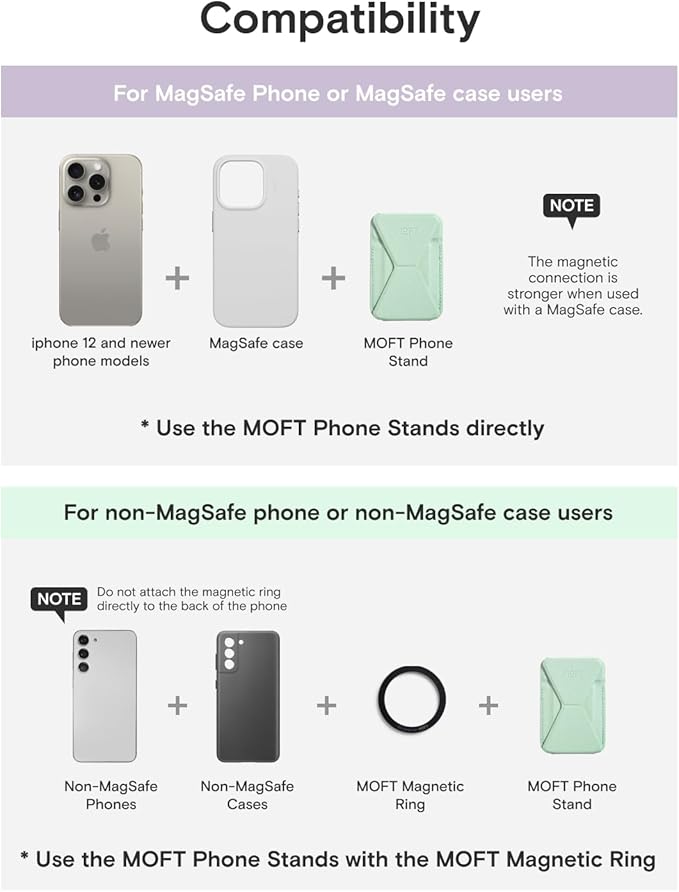 MOFT Magnetic Wallet Stand Compatible with iPhone 17/16/15/14/13/12 Series, Angle Adjustment & Magsafe Compatible MOVAS Phone Stand,Peppermint
