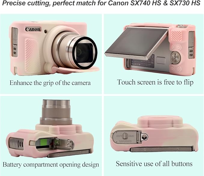 Pocoukate Case for Canon PowerShot SX740 HS Camera with Screen Protector, Soft Silicone Protective Cover Skin with Removable Lens Cover for SX740 HS, SX730 HS Accessories Rubber - Misty Pink ﻿
