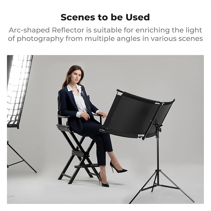 K&F CONCEPT U-Shape Reflector Curved Reflector 100x45cm with 4-in-1 Reflective Fabric, Black/Gold/White/Silver, with 1.5m Stand, with Storage Bag, for Photography Studios