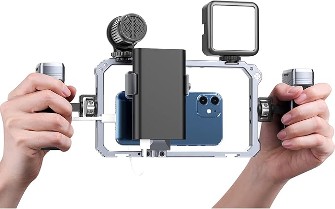 ULANZI Universal Phone Video Rig Kit with Handles, Aluminum Handheld Stabilizer Phone Video Filmmaking Grip for Video Maker Videographer with Cold Shoe for iPhone 16 15 14 13 Mini Pro Max 8 Plus