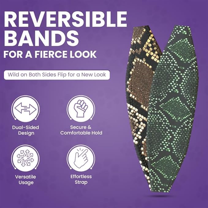 Switchbands Universal Phone Grip Strap – Pack of 2, Customizable & Reversible Elastic Phone Grip Holder, Ultra-Slim Hand Strap for Phone Case for Almost All Phone Cases - Brown & Green Snake Skin
