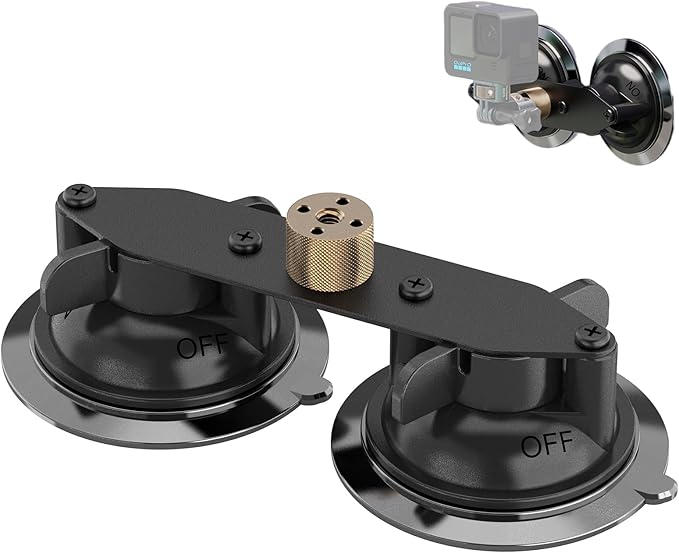 MINIFOCUS Double Suction Cup Mount, Twist-Lock Dual Suction Cup Base with Camera Thread Adapter, Quick Release Double-Layer Suction, Windshield Window Car Mount for Magic Arm