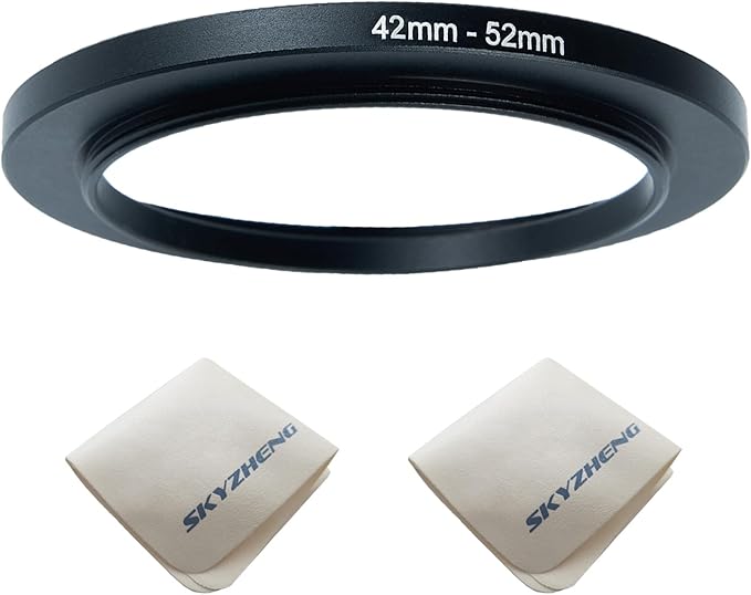 42mm Lens to 52mm Camera Lens Adapter 42mm to 52mm Step Up Ring Adapter Ring for All Brands of UV ND CPL, with Premium Lens Wiping Cloth 2 Pack (42mm-52mm)