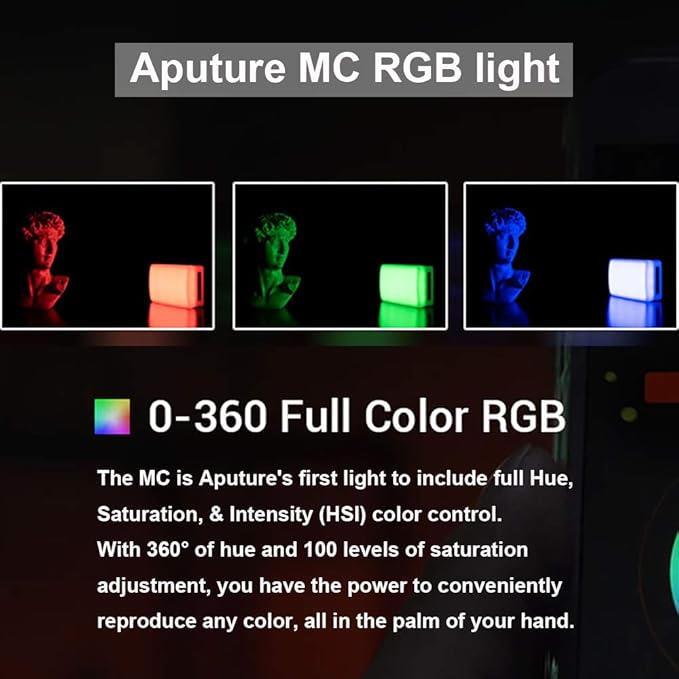 Aputure MC RGBWW On Camera Video Light, CRI/TLCI 96+, Temperature 3200K-6500K, HSI Mode,Support Magnetic Attraction and App with USB-C PD and Wireless Charging