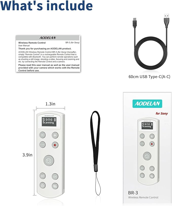 Camera Rechargeable Shutter Release for Sony, AODELAN Wireless Remote Control Zoom Focus Record Compatible with Sony ZV-E10,ZV-1F,ZV-1,A6400,A6700,A7C,A7III,A9,A9 II,DSC-RX0 II,Replace RMT-P1BT(White)