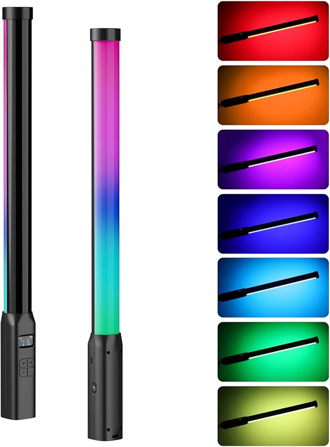ULANZI VL119 Handheld Light Wand, 360° RGB LED Video Light Stick for Photography, 3300mAh Rechargeable Tube Light for Video Shooting, 2500-9000K Dimmable Camera Light with LCD