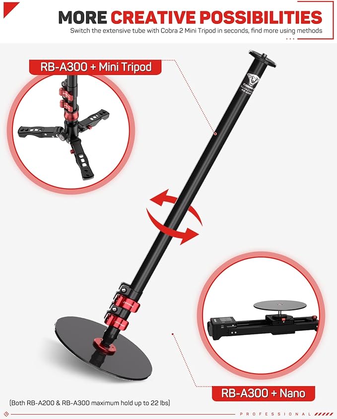 IFOOTAGE Round Base Monopod A300, 60" Camera Tripod Monopod Aluminum Studio Camera Stand with 1/4'' & 3/8'' Screw/Light Adapter for Camera, Tripod Head, RingLight, Streaming, Interview, Payload 22lb