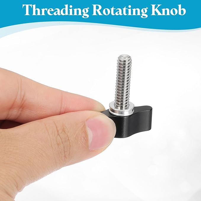 PATIKIL Clamping Screw Knob 1/4" x 1.38", 2Pcs Aluminum Alloy t Shaped Camera Thumb Screws for DSLR Flash Bracket Light Stand Adapter Action Sports Camera Mounting System, Black