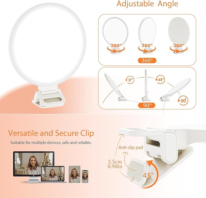 5-Inch Clip-On Video Conference Light, Side-Emitting LED Laptop Ring Light with 3 Color Modes & 10 Brightness Levels, USB Powered for Zoom, Streaming, Photography
