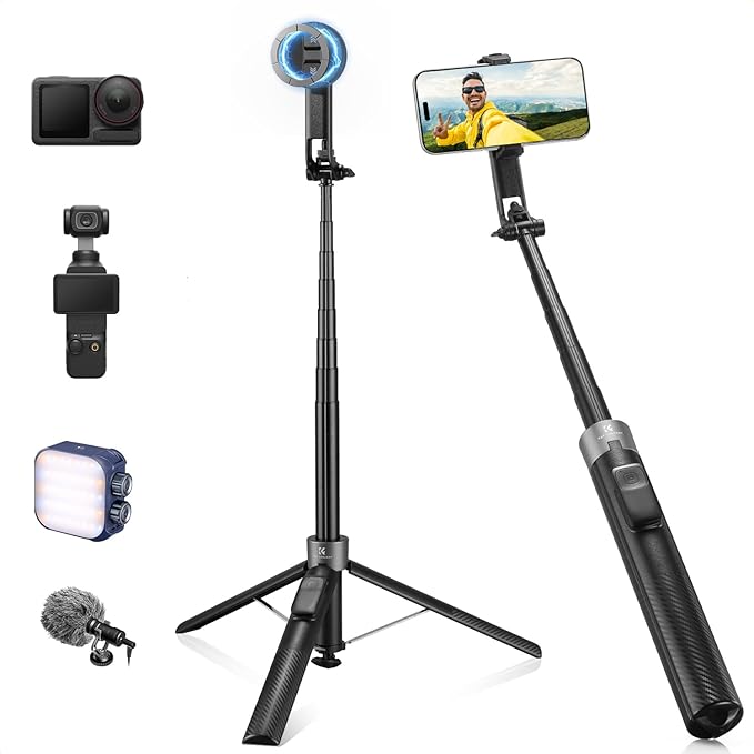 K&F CONCEPT Popod 72" Phone Tripod, 3-in-1 Clip & Magnetic Selfie Stick with Remote, Automatic Phone Tripod Stand, Compatible with iPhone 17-12 Series Android Phones 1/4" Screw Accessories
