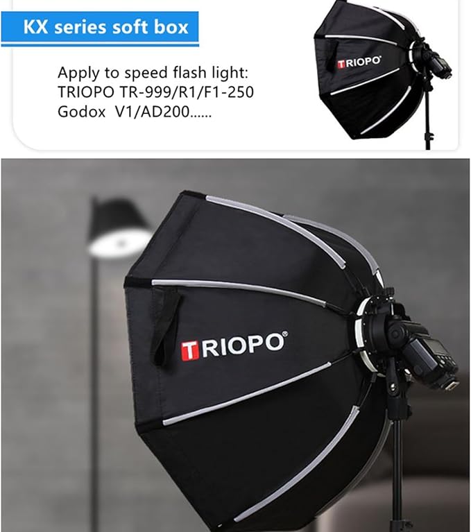 Triopo KX90 Soft Box 35.4in/90cm Softbox with Honeycomb Grid, Octagon Umbrella Photography Softbox for Godox V1 V1Pro AD200Pro AD200ProII Round Head Flash Speedlite Speedlight Soft Box Light Diffuser