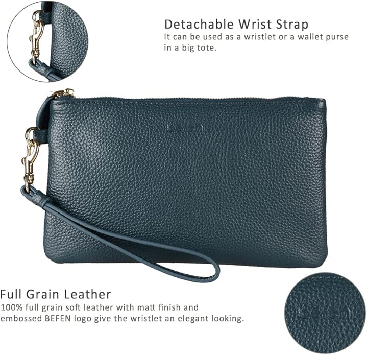 befen Genuine Leather Wristlet Clutch RFID Blocking Bag Cell Phone Wallet Purse Wristlet Wallet Purses and Handbags for Women