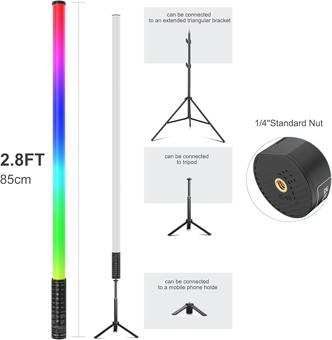 4Pack RGB Tube Light Bar with Stand, 5000mAh Battery Powered LED Video Light Wand Handheld Color Neon Tube Lights Stick for Stage DJ Dance Club Party Photography Studio Lighting