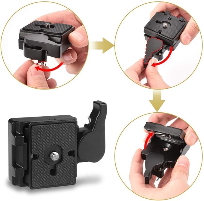 UTEBIT 323 RC2 Tripod Quick Release Plate, Metal Rapid Connect Adapter with 1/4" and 3/8" Camera Screw Tripod Mount Plate for Manfrotto 200pl-14 Rc2 Camera Tripod Head (Black