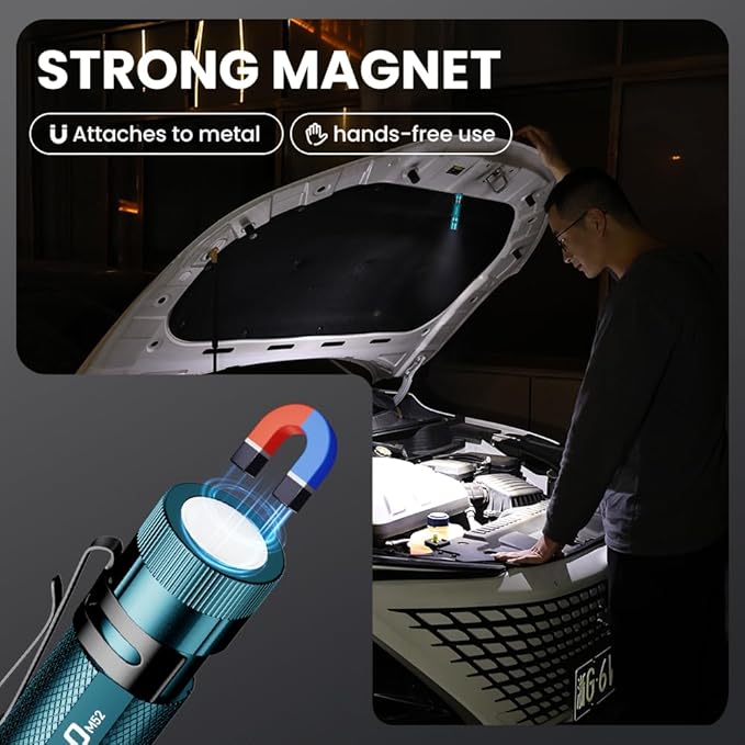Yemao Emergency EDC Flashlight,Rechargeable 1500LM Mini Light - 6 Modes with Magnet/Clip,Portable Pocket-Sized Keychain Flashlight,IP6 Waterproof LED Torch for Outdoor and Home Use (Blue)