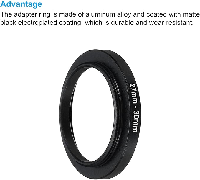PATIKIL 27mm-30mm Metal Step Up Ring with Cleaning Cloth, 2 Pack Camera Lens Filter Adapter Ring Aluminum Filter Adapter Ring for Camera Lenses Hood, Black