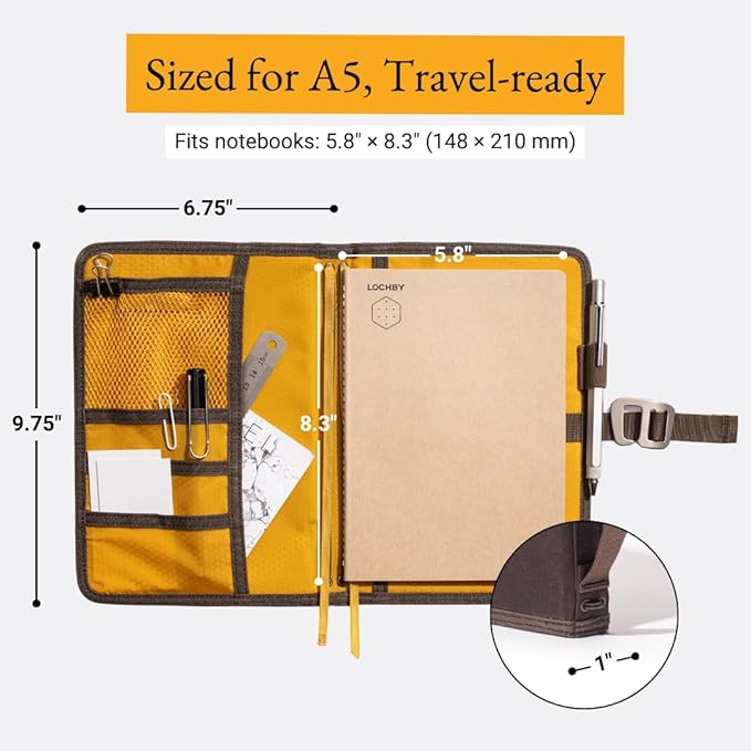 LOCHBY® Field Journal | Planner Cover | Water Resistant Waxed Canvas | Pen Loop | Included Tomoe River Notebook | Perfect for Travel, Art, Bullet Journal