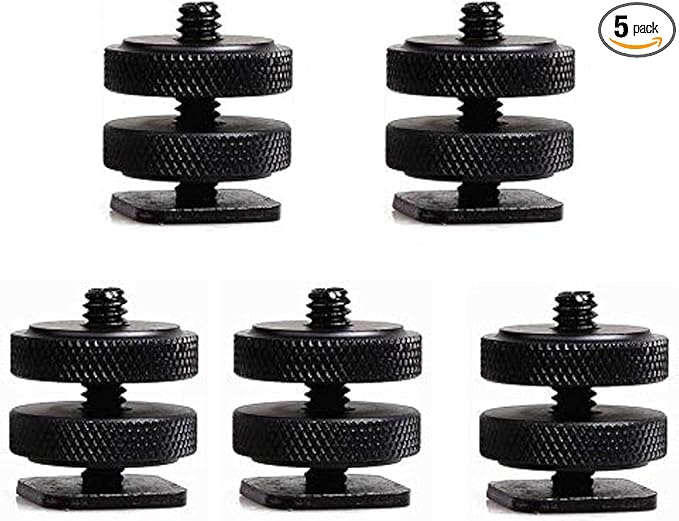 Fotasy 5 Packs Hot Shoe to 1/4 Adapter, Black, Portable Electronic Device Mount, Compatible with Canon, Nikon, Sony, Fujifilm DSLR Cameras
