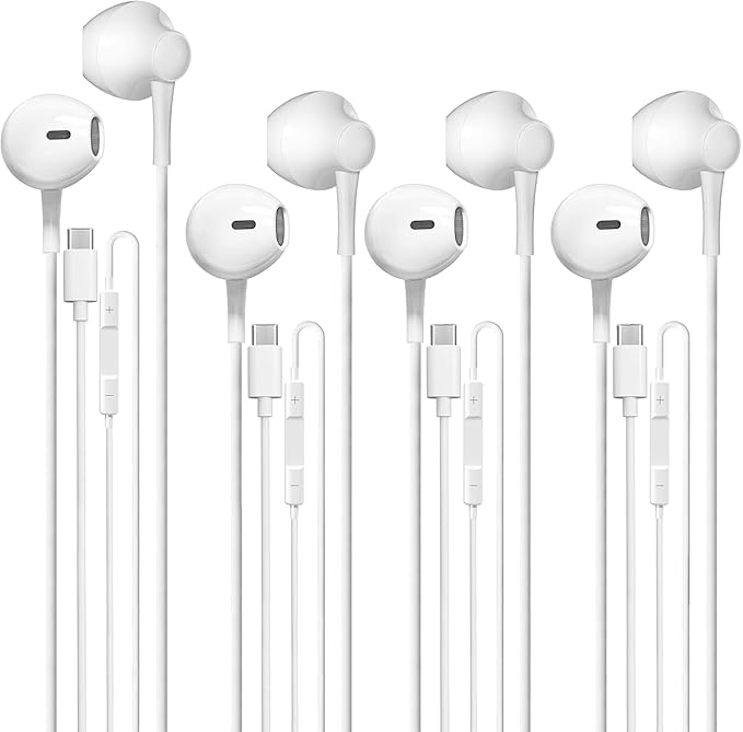USB C Wired Headphone for iPhone：Headphones with USB-C Plug, Wired Ear Buds with Built-in Remote to Control Music, Phone Calls, and Volume[4Pack]