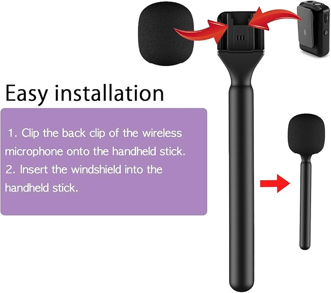 Wireless Microphone Handheld Adapter Stick - Interview Handle Mount for DJI Mic Mini/Mic 3/2/Pocket 3, Rode Wireless GO II & Hollyland Lark | Lavalier Mic Stand Holder for Vlogging & Reporting