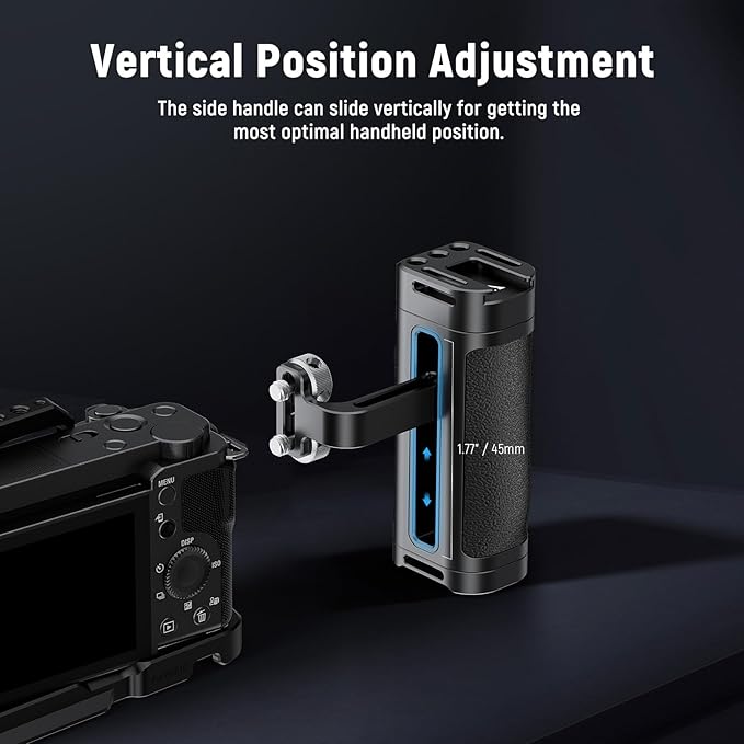 NEEWER Lightweight Side Handle, Camera Cage Rig Handle with Contoured Silicone Grip, Dual 1/4" Screws, 1/4" Threads, Cold Shoe, Vertical Adjustment, Compatible with SmallRig NEEWER Cage, CA067H