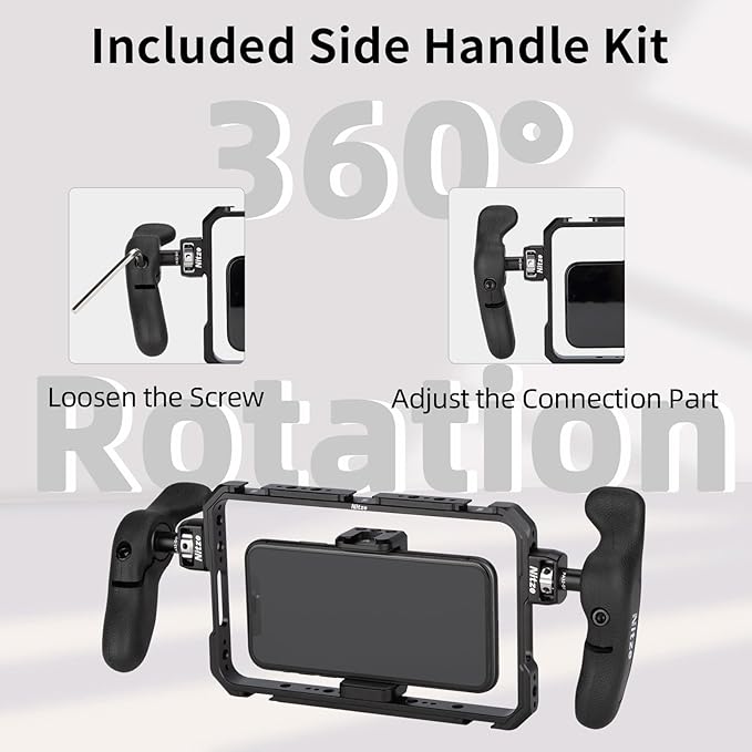 Nitze Smartphone Cage, Universal Phone Video Rig, with Ergonomic Side Handles, Adjustable Cellphone Clamp and 5 Built-in Cold Shoes, for Vlogger and Videographer - T-MP01B