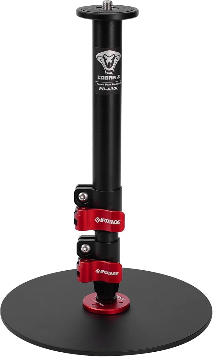 IFOOTAGE A200 Round Base Monopod, 22" Table Top Video Monopod, Aluminum Camera Mono pod with Base, Compatible with DSLR Camera, Light, Webcam for Live Streaming, Vlogging, Payload 10KG/22LBS