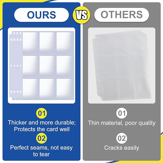 2160 Pockets Card Sleeves Binder Sheets, 9 Pocket Card Sleeves for 3 Ring Binde, Trading Cards Sleeves Fit for Baseball, Football, Game, Business Cards(120 Pages)