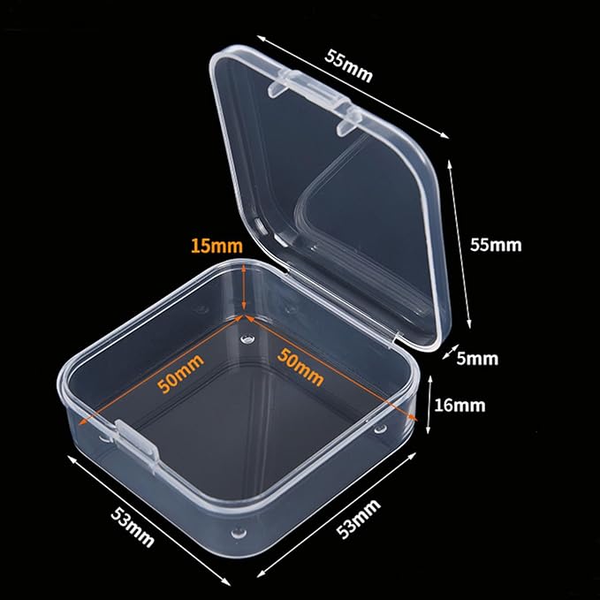 Goodma 100 Pieces Square Empty Mini Clear Plastic Organizer Storage Box Containers with Hinged Lids for Small Items and Other Craft Projects (2.16 x 2.16 x 0.79 inch)