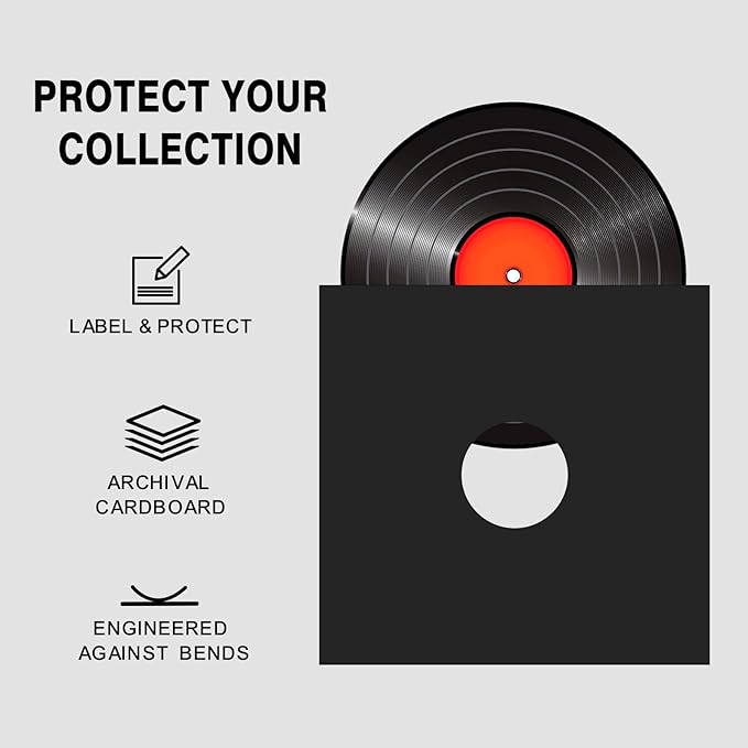 20PCS 12 Inch Black Vinyl Record Jackets, Thick Cardboard Sleeves with Center Hole, Blank LP Album Covers for 33 RPM Storage & Organization, 350gsm LP Jackets for Record Storage