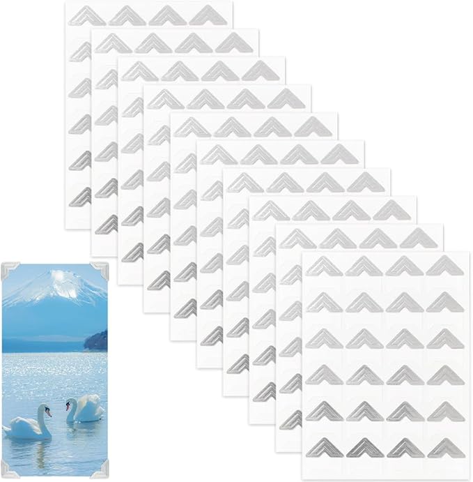 240Pcs Silver Picture Corners Self Adhesive Photo Corners Paper Acid Free Pictures Photos Albums Mounting Frames Stickers for Scrapbooking Memory Books Diary Journals DIY Crafts Supplies