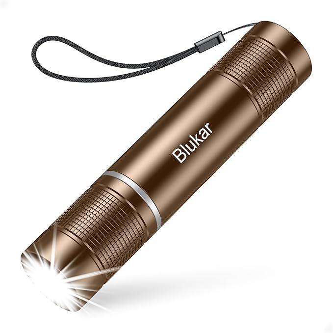 Blukar Flashlight Rechargeable, High Lumens Flashlight, Super Bright Small LED Flash Light- Zoomable, Adjustable Brightness, Long Lasting for Camping, Outdoors and Home Emergency-Brown