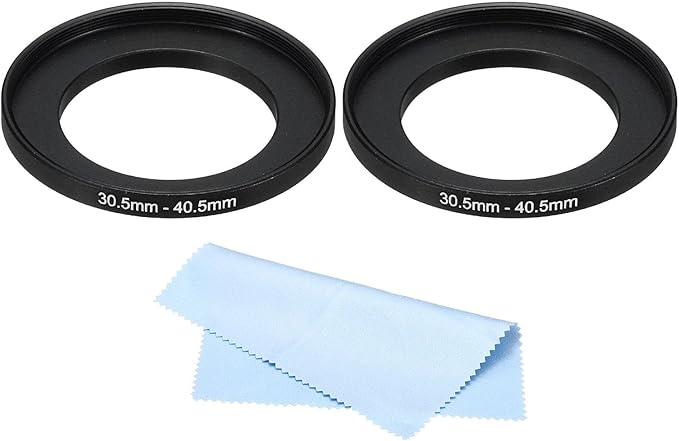 PATIKIL 30.5mm-40.5mm Metal Step Up Ring with Cleaning Cloth, 2 Pack Camera Lens Filter Adapter Ring Aluminum Filter Adapter Ring for Camera Lenses Hood, Black