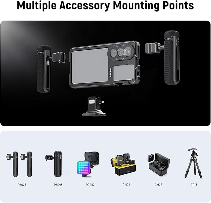 NEEWER Xperia 1 V Cage, Quick Release Video Rig Case Phone Stabilizer Holder for Recording Filming, 67mm Filter Adapter, 17mm Lens Backplate, T Mount Lens Backplate Compatible with Moment Sony, PA087