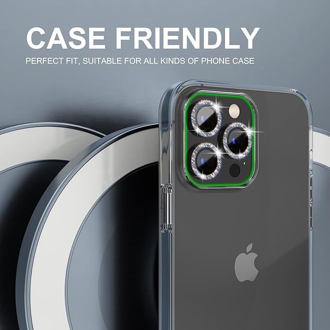 Choiche Compatible for iPhone 14 Pro/iPhone 14 Pro Max Camera Lens Protector Bling, 9H Tempered Glass Camera Cover Screen Protector Metal Ring Decoration Accessories (Glitter-Black)