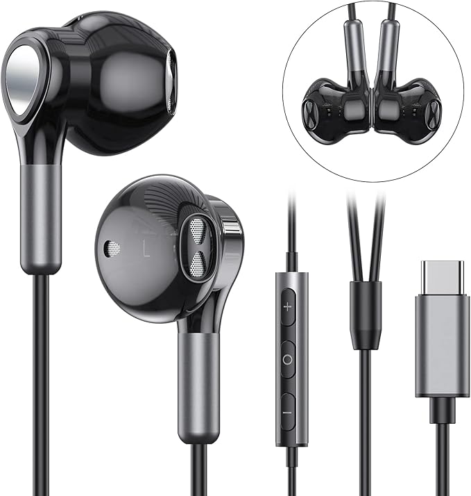USB C Headphones for Samsung Galaxy S24 S23 Ultra S22 S21 FE S20 A54 A53 USB C Earphones with Mic Volume Control Wired Earbuds USB Type C Headphones for iPhone 16 15 Pro Max Plus iPad Pro Pixel 8 7 6a