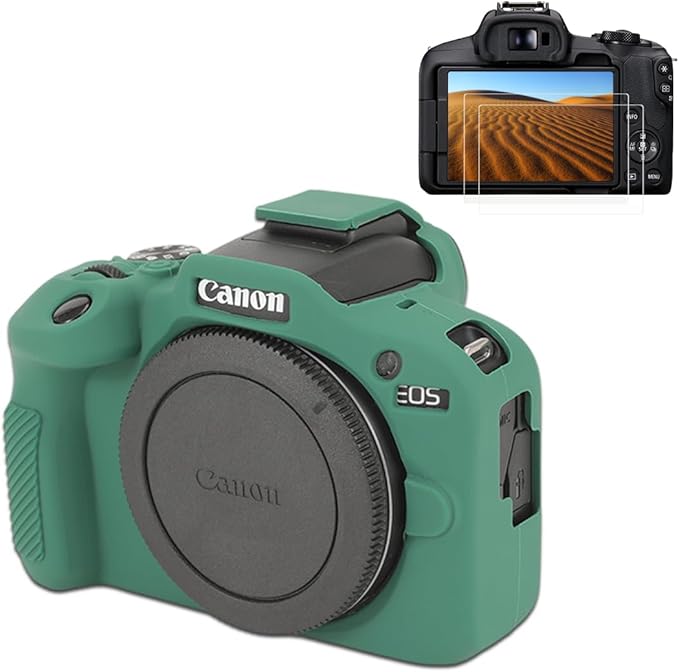 Pocoukate Case for Canon EOS R100 Camera, Soft Silicone Protective Cover Skin with EOS R100 Screen Protector Accessories for EOS R100 Mirrorless Camera Silicone Case - Deep-Green