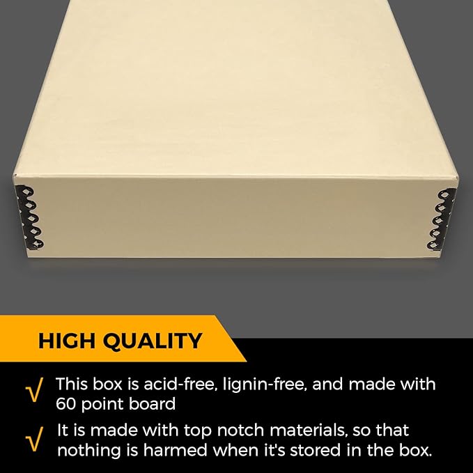 Golden State Art, Archival Storage Box, Acid-Free Drop Front Museum Box with Metal Edge for Storing Artwork Photos Documents Prints Arts and Crafts (Tan-11.75x 15.25x 3 Inches) Pack of 2