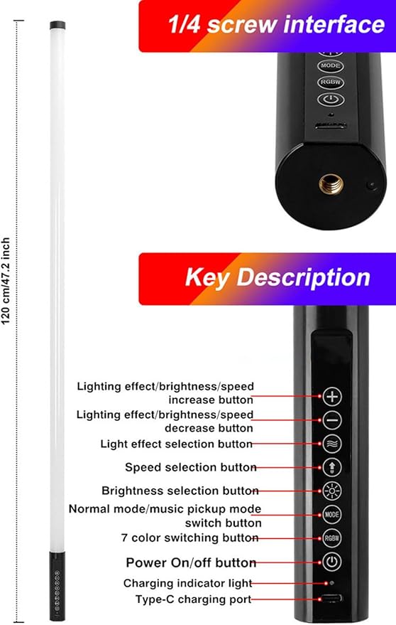4Pack Smart APP Control 4ft RGB Neon Tube Light Bar Stand 5000mAh Rechargeable Magic LED Mood Light Stick Full Color 2700-6500K CCT for Video Shooting Wedding Dance DJ Stage Party Event